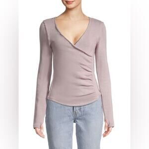 Free People Womens Large Like A Boss Surplice Top Purple Minimalist Casual Party